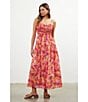 Skies Are Blue Floral Print Sweetheart Neck Sleeveless Smocked Bust Maxi Dress, Color:Bright Coral - Image 5