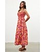 Skies Are Blue Floral Print Sweetheart Neck Sleeveless Smocked Bust Maxi Dress, Color:Bright Coral - Image 6