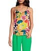 Color:Multi Floral - Image 1 - Floral Print V-Neck Sleeveless Double Strap Cami Top