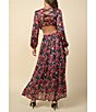 Color:Black/Red - Image 5 - Floral Print V-Neck Long Sleeve Lace-Up Back Cut-Out Woven Maxi Dress