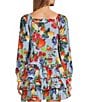 Skies Are Blue Coordinating Fruit Printed Square Neck Button Front Long Sleeve Top, Color:Blue Multi - Image 2