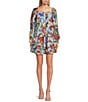 Skies Are Blue Coordinating Fruit Printed Square Neck Button Front Long Sleeve Top, Color:Blue Multi - Image 3
