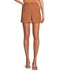 Color:Hazelnut - Image 1 - High Waisted Flat Front Recycled Tailored Shorts