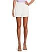 Color:White - Image 1 - High Waisted Flat Front Recycled Tailored Shorts