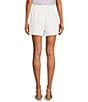Color:White - Image 2 - High Waisted Flat Front Recycled Tailored Shorts