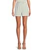 Color:Dove Grey - Image 1 - High Waisted Flat Front Recycled Tailored Shorts