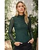 Skies Are Blue Hot Fix Mesh Rhinestone Turtleneck Long Sleeve Top, Color:Hunter Green - Image 5