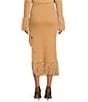 Skies Are Blue Knit Asymmetrical Feather Fringe Pull-On Midi Skirt, Color:Camel - Image 2