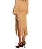 Skies Are Blue Knit Asymmetrical Feather Fringe Pull-On Midi Skirt, Color:Camel - Image 3
