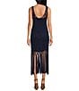 Skies Are Blue Knit Crochet Fringe Square Neck Sleeveless Midi Dress, Color:Navy - Image 2