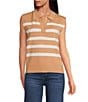 Skies Are Blue Knit Striped Print V-Neck Sleeveless Top, Color:Camel - Image 1