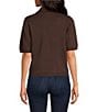 Skies Are Blue Knit V Neck Short Sleeve Button Front Top, Color:Brown - Image 2