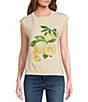 Skies Are Blue Lemon Printed Crew Neck Sleeveless Sweater Top, Color:Ivory-Lemon - Image 1
