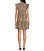 Skies Are Blue Leopard Print Split V-Neck Ruffle Cap Sleeves Shift Mini Dress, Color:Leopard - Image 2