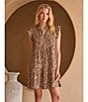 Skies Are Blue Leopard Print Split V-Neck Ruffle Cap Sleeves Shift Mini Dress, Color:Leopard - Image 5