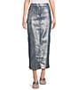 Color:Silver Blue - Image 1 - Metal Foil Denim Cargo Maxi Skirt