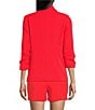 Color:Bright Coral - Image 2 - Notch Lapel Shirred 3/4 Sleeve Open Front Statement Blazer