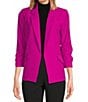 Skies Are Blue Notch Lapel Shirred 3/4 Sleeve Open Front Statement Blazer, Color:Violet Magenta - Image 1