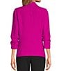Skies Are Blue Notch Lapel Shirred 3/4 Sleeve Open Front Statement Blazer, Color:Violet Magenta - Image 2