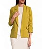 Skies Are Blue Notch Lapel Shirred 3/4 Sleeve Open Front Statement Blazer - Image 1
