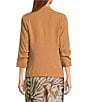Skies Are Blue Petite Size Notch Lapel Shirred 3/4 Sleeve Open Front Statement Blazer - Image 2