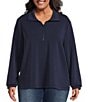 Skies Are Blue Plus Brushed Modal Blend Long Sleeve Quarter Zip Top, Color:Navy - Image 1