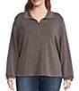Skies Are Blue Plus Brushed Modal Blend Long Sleeve Quarter Zip Top, Color:Charcoal - Image 1