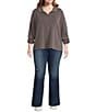 Skies Are Blue Plus Brushed Modal Blend Long Sleeve Quarter Zip Top, Color:Charcoal - Image 3