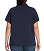 Skies Are Blue Plus Brushed Modal Blend Short Sleeve Half Zip Top, Color:Navy - Image 2