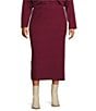 Skies Are Blue Plus Contrast Blanket Stitch Knit Midi Coordinating Skirt, Color:Burgundy-Ivory - Image 1