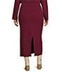 Skies Are Blue Plus Contrast Blanket Stitch Knit Midi Coordinating Skirt, Color:Burgundy-Ivory - Image 2