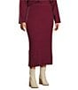 Skies Are Blue Plus Contrast Blanket Stitch Knit Midi Coordinating Skirt, Color:Burgundy-Ivory - Image 3