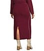 Skies Are Blue Plus Contrast Blanket Stitch Knit Midi Coordinating Skirt, Color:Burgundy-Ivory - Image 4