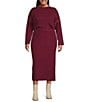 Skies Are Blue Plus Contrast Blanket Stitch Knit Midi Coordinating Skirt, Color:Burgundy-Ivory - Image 5