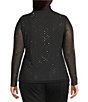 Skies Are Blue Plus Embellished Mock Neck Long Sleeve Mesh Top, Color:Black - Image 2