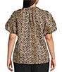 Skies Are Blue Plus Size Leopard Print Poplin Puff Sleeve Top, Color:Leopard - Image 2
