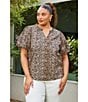 Skies Are Blue Plus Size Leopard Print Poplin Puff Sleeve Top, Color:Leopard - Image 5