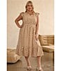Skies Are Blue Plus Size Ruffle Checkerboard Midi Dress, Color:Taupe - Image 4