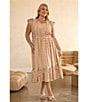 Skies Are Blue Plus Size Ruffle Checkerboard Midi Dress, Color:Taupe - Image 5