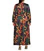 Skies Are Blue Plus Size Abstract Print Long Sleeve Poplin Maxi Dress, Color:Black Multi - Image 2