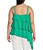 Skies Are Blue Plus Size Asymmetrical Ruffle Tiered Top, Color:Green - Image 2