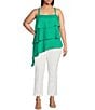 Skies Are Blue Plus Size Asymmetrical Ruffle Tiered Top, Color:Green - Image 3