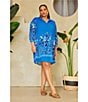 Skies Are Blue Plus Size Border Chiffon Mini Dress, Color:Ivory/Blue - Image 4