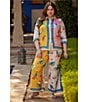 Skies Are Blue Plus Size Coordinating Border Print Long Sleeve Woven Blouse, Color:Ivory-Sun - Image 5