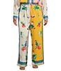 Skies Are Blue Plus Size Coordinating Border Print Wide Legs Pants, Color:Ivory-Sun - Image 1