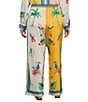 Skies Are Blue Plus Size Coordinating Border Print Wide Legs Pants, Color:Ivory-Sun - Image 2