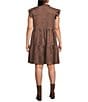 Skies Are Blue Plus Size Cap Sleeve Faux-Suede Tiered Mini Dress, Color:Chocolate - Image 2