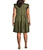 Skies Are Blue Plus Size Cap Sleeve Faux-Suede Tiered Mini Dress, Color:Olive - Image 2