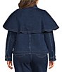 Skies Are Blue Plus Size Cape Collared Long Sleeve Coordinating Denim Jacket - Image 2