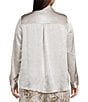 Skies Are Blue Plus Size Collared V-Neck Long Sleeve Crinkled Satin Button Down Blouse, Color:Champagne - Image 2